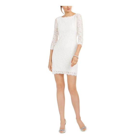 Womens White Lace Dress Formal Size 14 Short Simple Wedding Dress - Picture 1 of 16